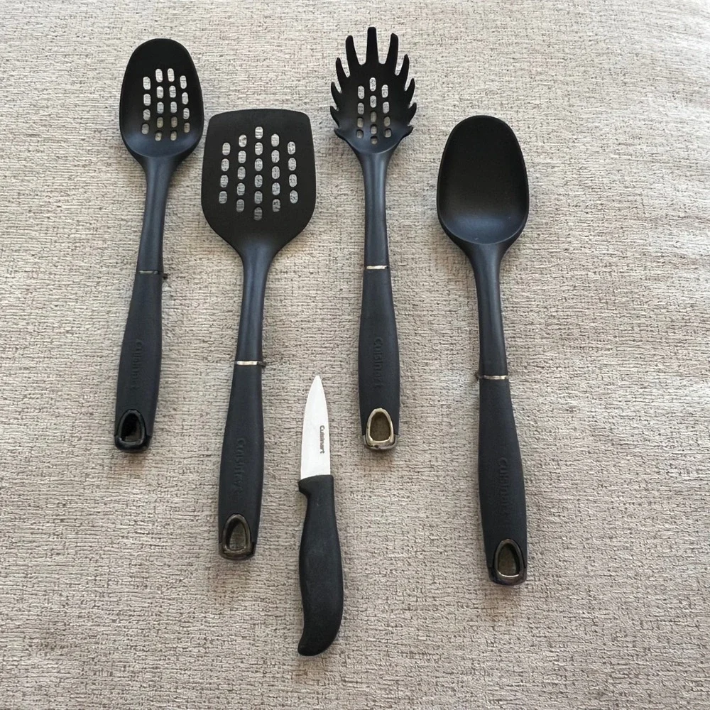 Cuisinart 5 Piece Kitchen Utensil‎ Set Black Nylon Tools and Paring Knife